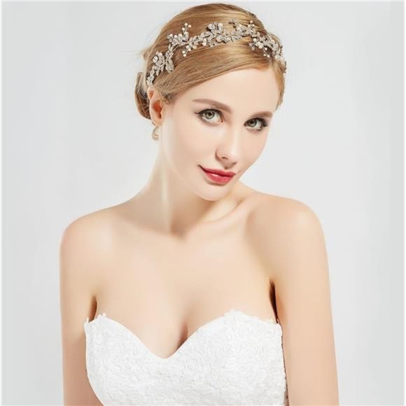Bridal Headpiece Handmade Wedding Hair Vine Crystal Floral Leaf Headband - Picture 2 of 6